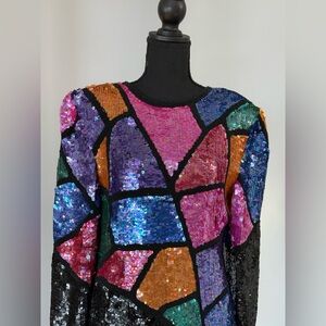 Stain-glass Vintage Scarlet Rage Sequined Dress fits like 12